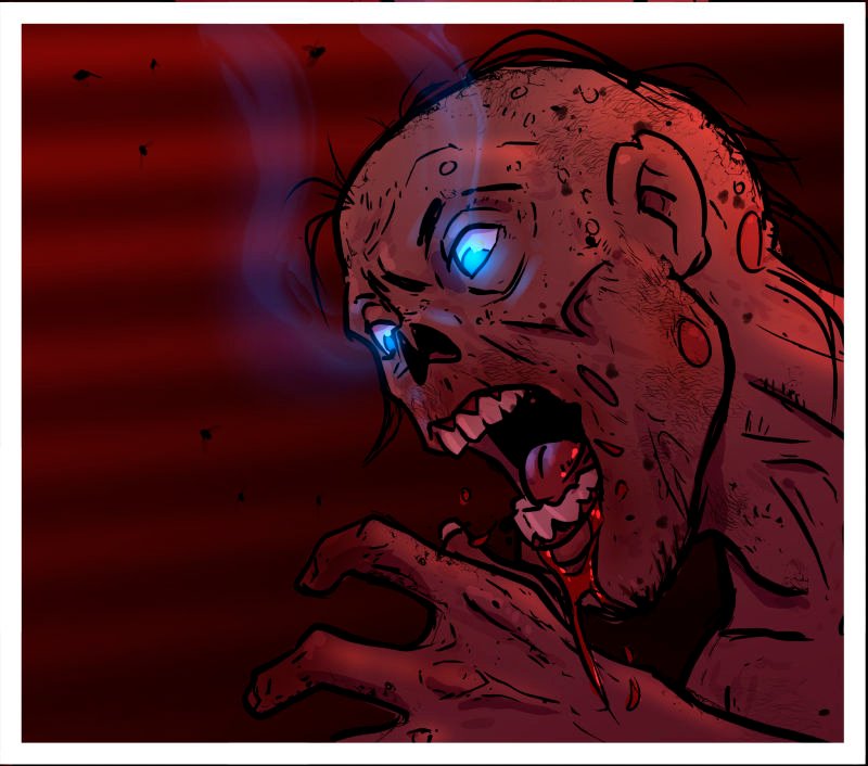 The patrolling zombie lurches its head around in the direction of the necromancer's finger. It is acting against what Ran has described previously on how zombies should behave.